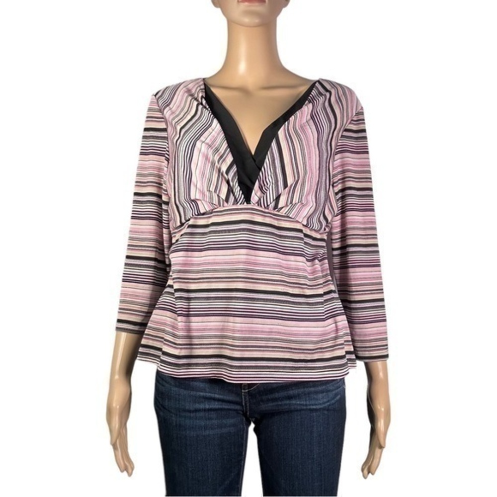 Vol. 1 Y2K Style Babydoll Style Vneck Barbiecore Striped Top Size XL - "Myrna"